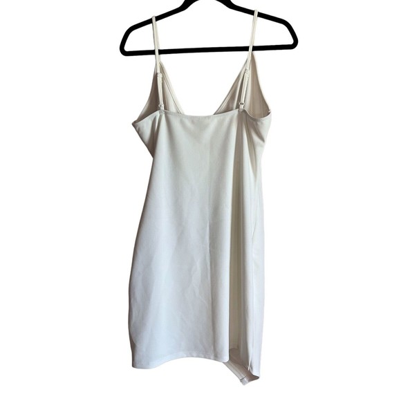 White Bodycon Dress Mini Surplice Spaghetti Strap Size L Large Asymmetrical Hem - Picture 4 of 12